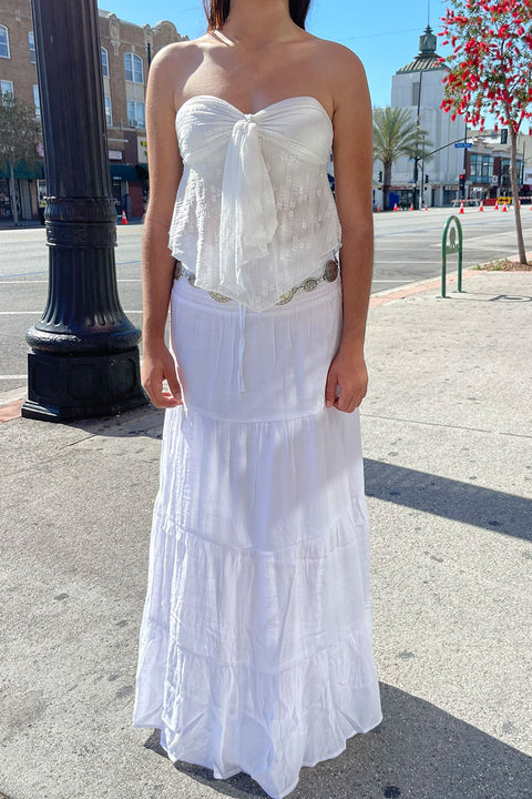 Bohemian Textured Flowy Tube Top with Front-Twist Tie