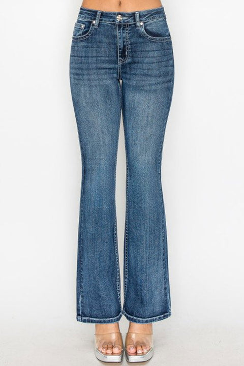 WAXJEAN Y2K Rhinestone Back Pocket Bootcut Jean with Heavy Stitches & Great Stretch