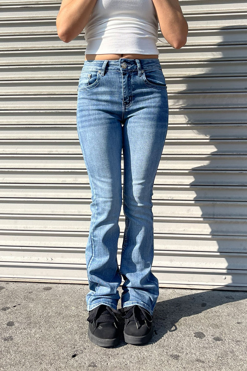 WAXJEAN Y2K Rhinestone Back Pocket Bootcut Jean with Heavy Stitches ...