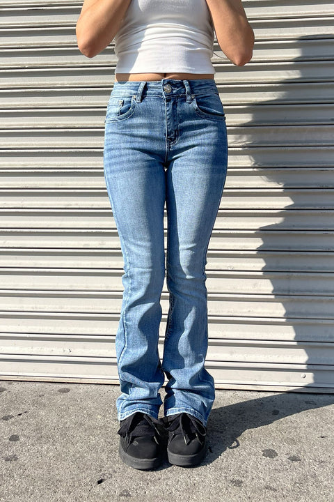 WAXJEAN Y2K Rhinestone Back Pocket Bootcut Jean with Heavy Stitches & Great Stretch