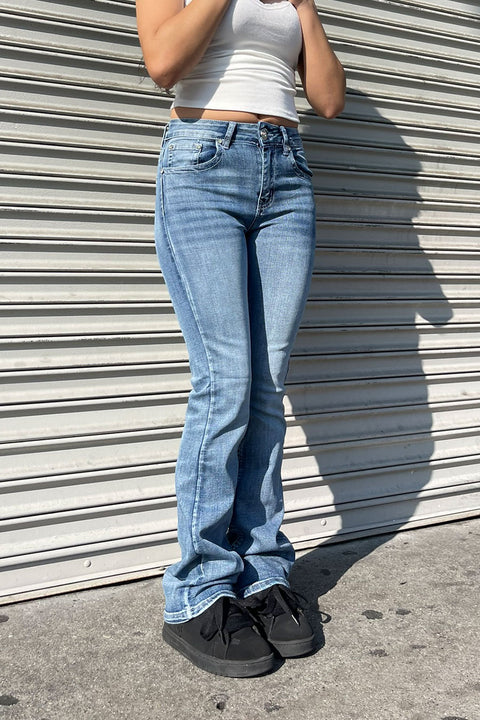 WAXJEAN Y2K Rhinestone Back Pocket Bootcut Jean with Heavy Stitches & Great Stretch