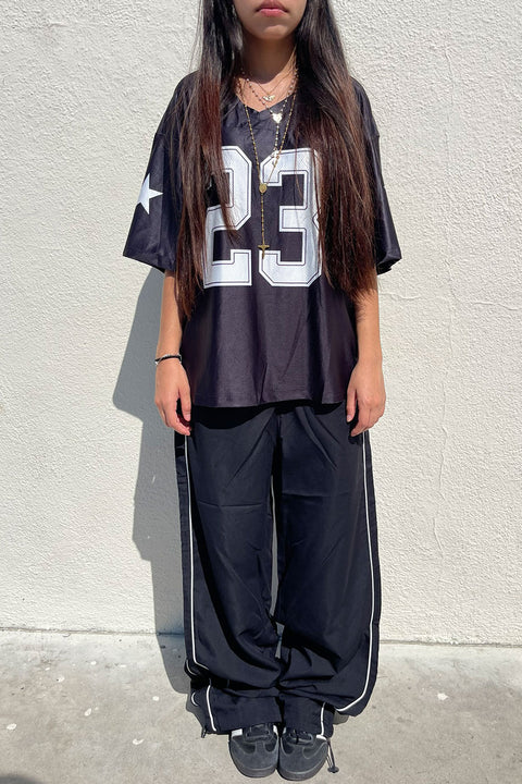 90s Kids Oversized V-Neck Varsity Jersey T-Shirt