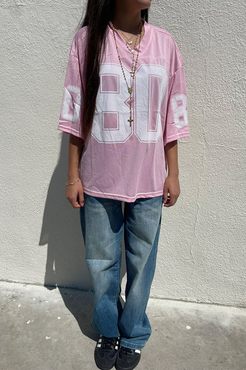 90s Kids Number 80 Short Sleeve Jersey Light Pink T-Shirt