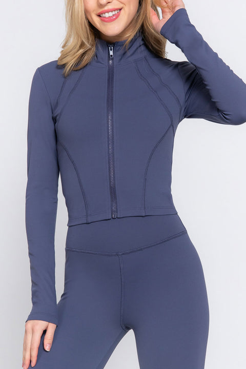 Basic Mock Neck Zip-Up Activewear Jacket