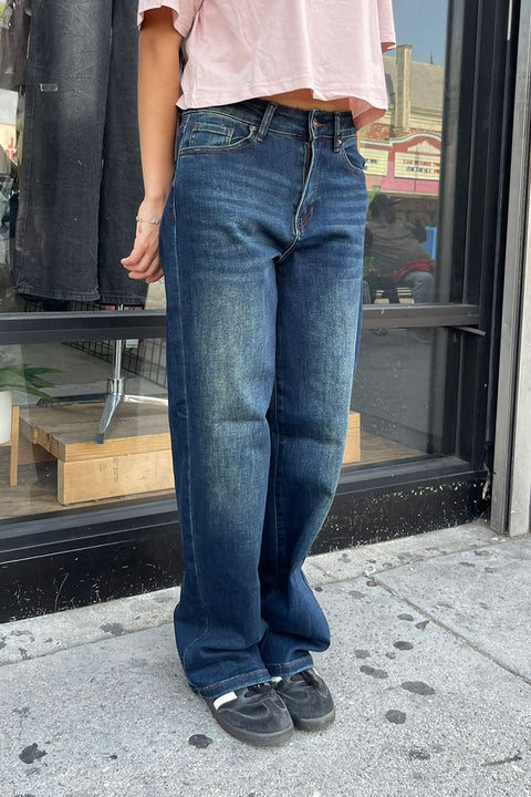 WAXJEAN Vintage Wash Baggy Straight Leg Jeans with Good Stretch