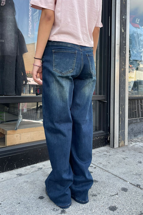 WAXJEAN Vintage Wash Baggy Straight Leg Jeans with Good Stretch