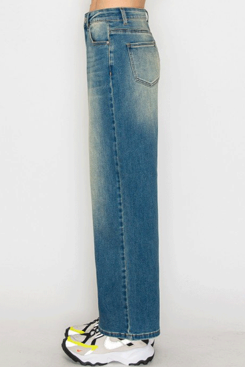WAXJEAN Vintage Wash Baggy Straight Leg Jeans with Good Stretch