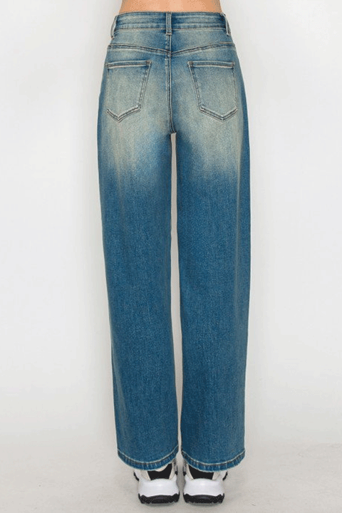 WAXJEAN Vintage Wash Baggy Straight Leg Jeans with Good Stretch