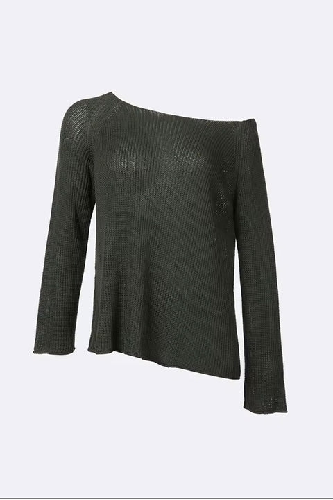 Asymmetrical Off-The-Shoulder Long Sleeve Loose Sweater Top