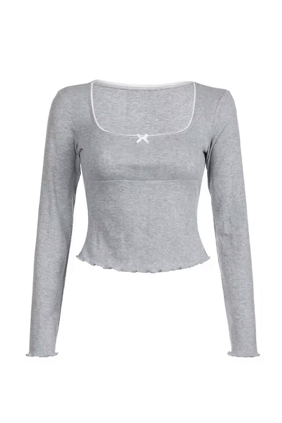Hyperbees Tops Coquette Square Neck Bow & Lace Long Sleeve Pointelle Top– HyperBees
