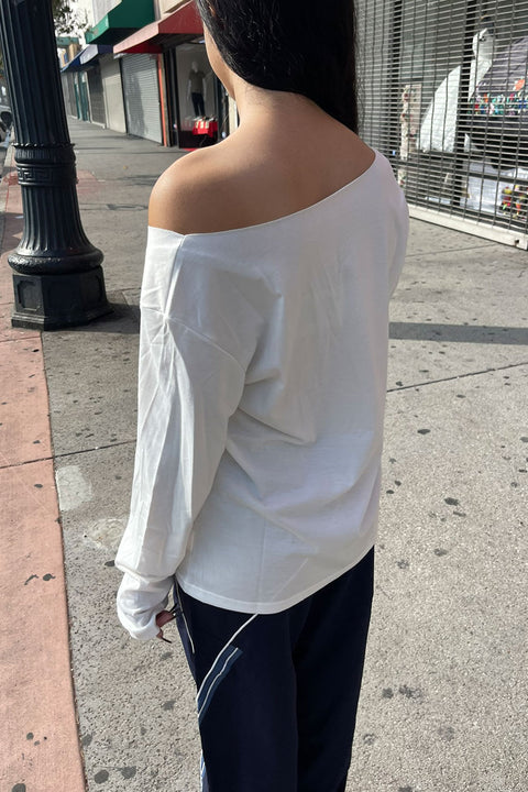 Oversized Off-The-Shoulder Long Sleeve Varsity T-Shirt