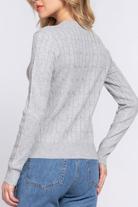 Downtown Girl Long Sleeve Round Neck Cable Sweater
