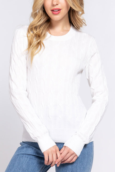 Downtown Girl Long Sleeve Round Neck Cable Sweater