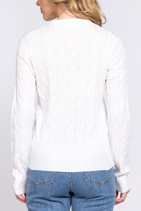 Downtown Girl Long Sleeve Round Neck Cable Sweater