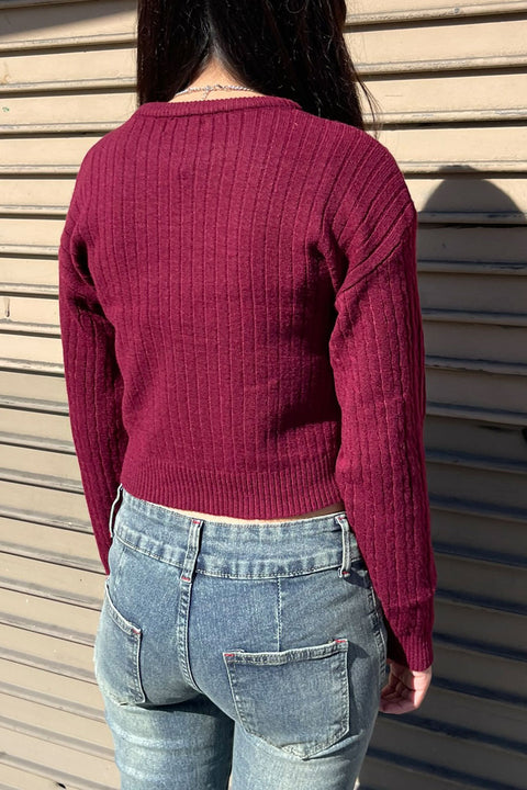 Soft Feel Crew Neck Cable Knit Long Sleeve Cropped Sweater