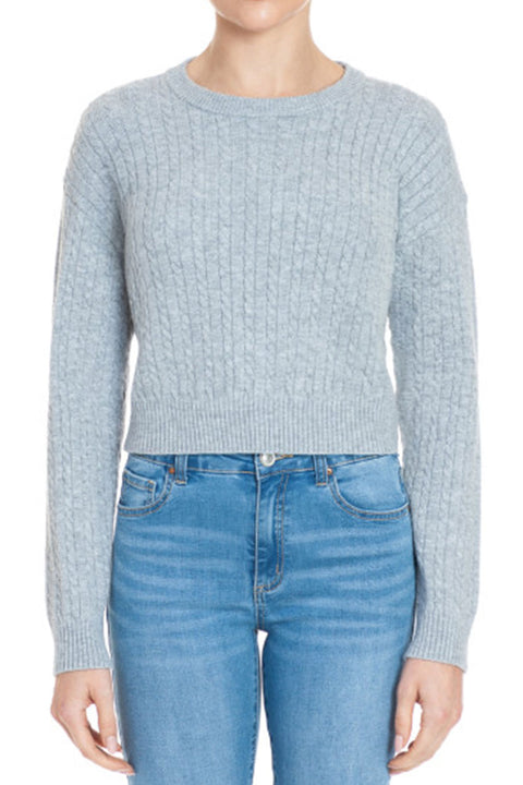 Soft Feel Crew Neck Cable Knit Long Sleeve Cropped Sweater
