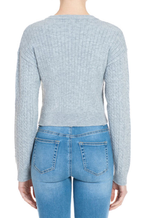 Soft Feel Crew Neck Cable Knit Long Sleeve Cropped Sweater