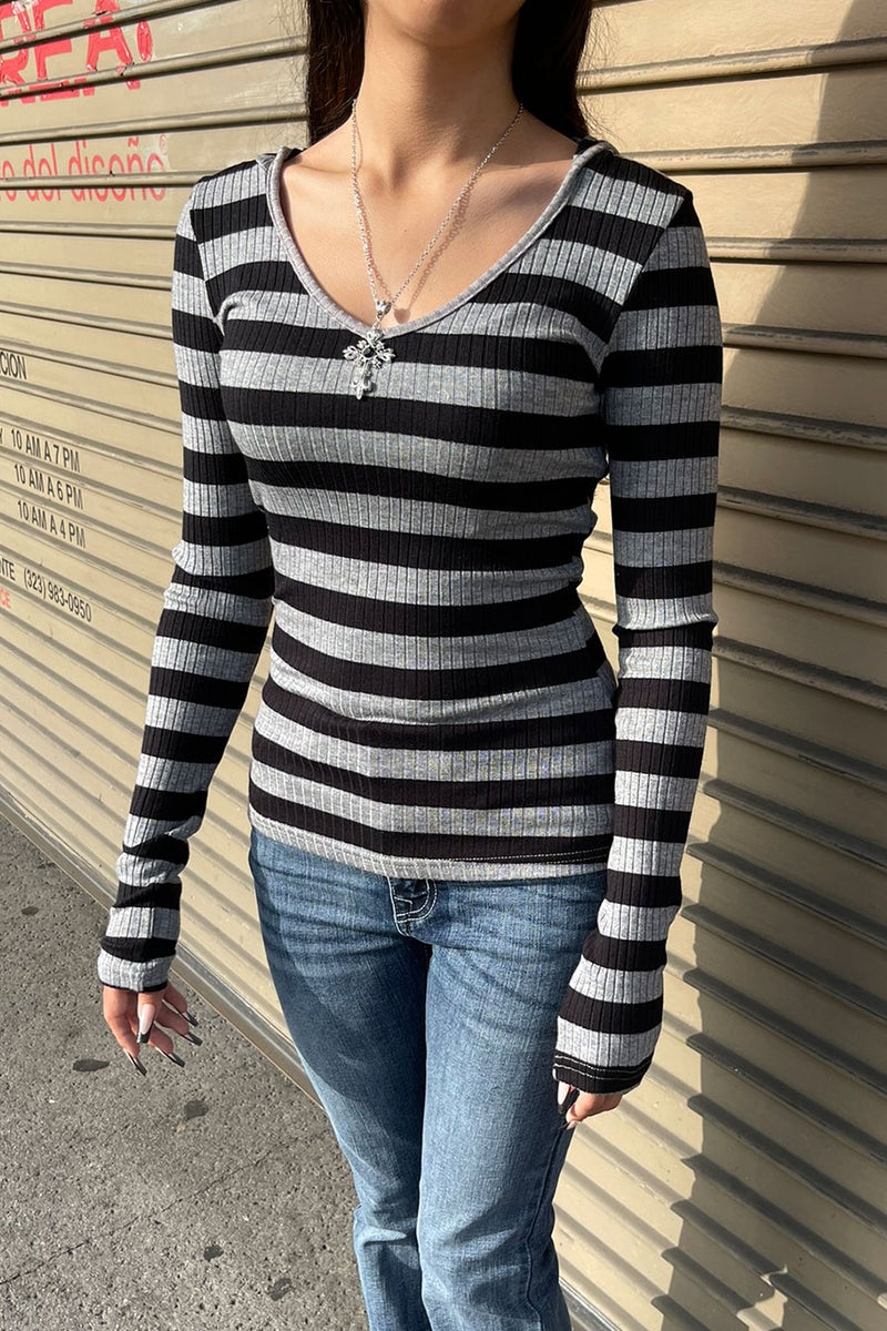 Pullover Hoodie V-Neck Striped Long Sleeve Sweater Top– HyperBees
