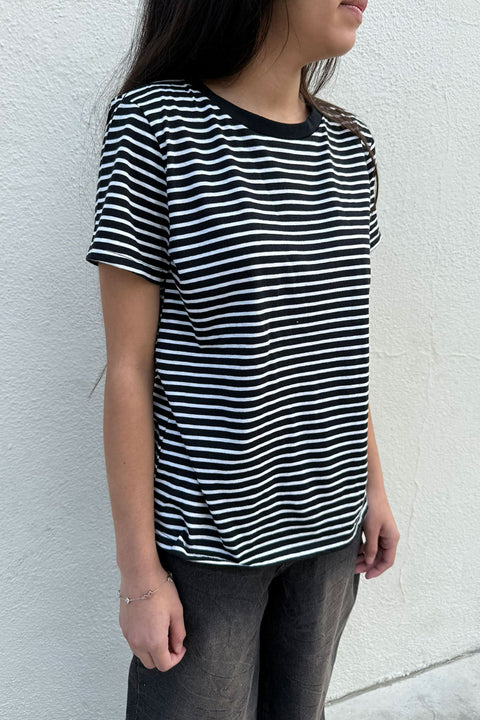 Basic Striped Crew Neck Soft Cotton/Rayon Short Sleeve Top