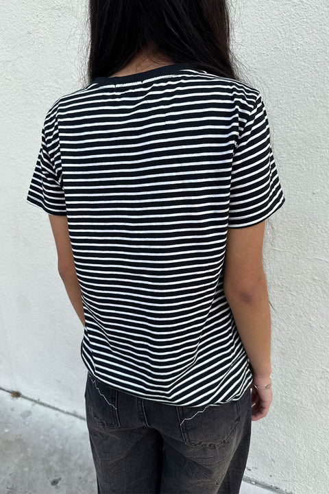 Basic Striped Crew Neck Soft Cotton/Rayon Short Sleeve Top