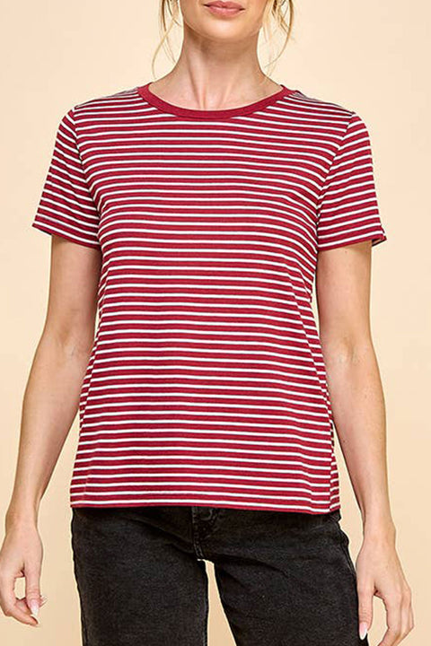 Basic Striped Crew Neck Soft Cotton/Rayon Short Sleeve Top