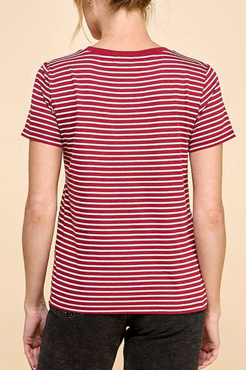 Basic Striped Crew Neck Soft Cotton/Rayon Short Sleeve Top