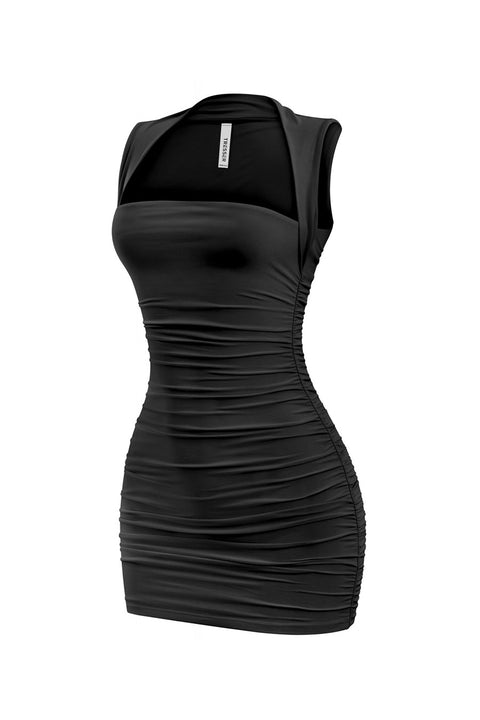 Tresser™ Trendy Sleeveless Square Neck Ruched Double-Layered Mini Dress