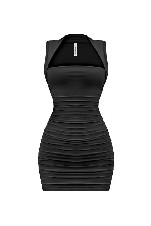 Tresser™ Trendy Sleeveless Square Neck Ruched Double-Layered Mini Dress