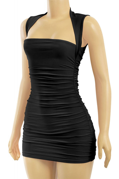 Tresser™ Trendy Sleeveless Square Neck Ruched Double-Layered Mini Dress