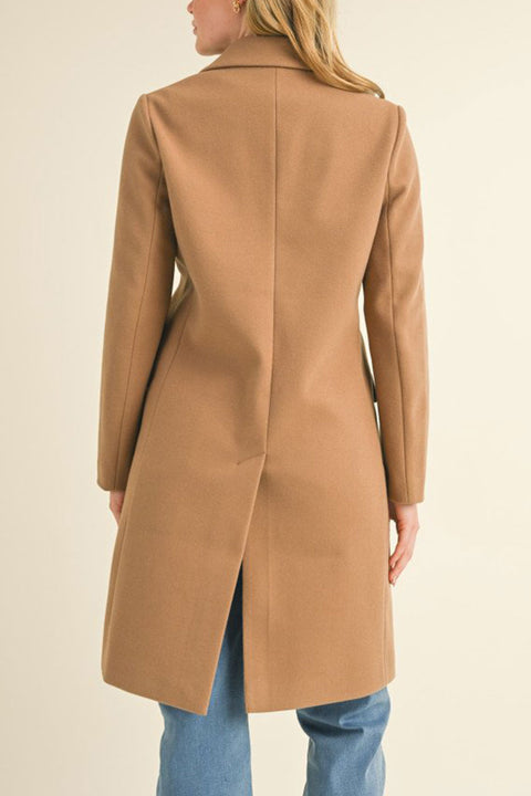 Notched Lapel Single Breasted Long Coat With Pocket