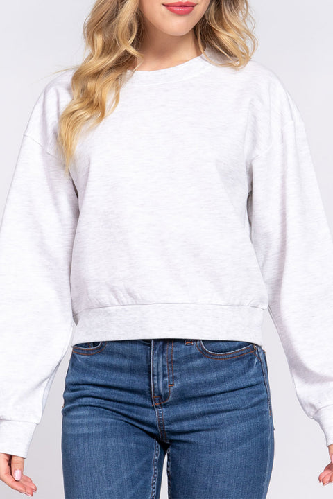 Basic Fleece French Terry Long Sleeve Round Neck Crop Sweatshirt