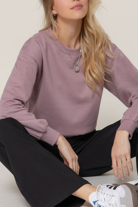 Basic Fleece French Terry Long Sleeve Round Neck Crop Sweatshirt