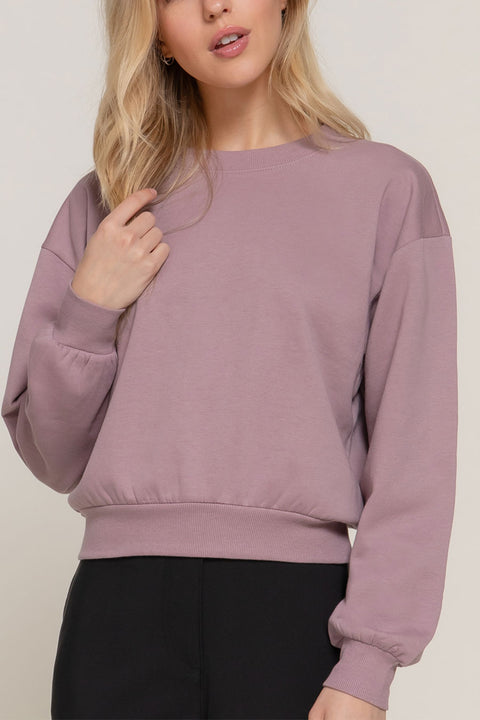 Basic Fleece French Terry Long Sleeve Round Neck Crop Sweatshirt