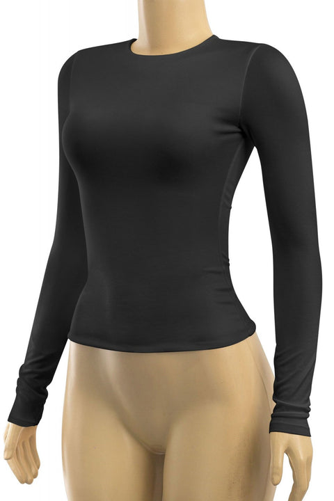 Tresser™ Long Sleeve Round Neck Solid Basic Double-Layered Top