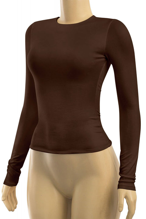 Tresser™ Long Sleeve Round Neck Solid Basic Double-Layered Top