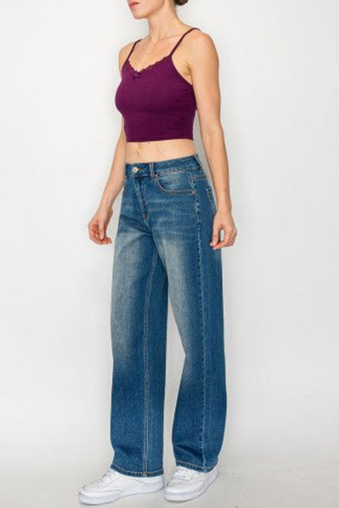 WAXJEAN Vintage Wash Straight Baggy Jean with Great Stretch