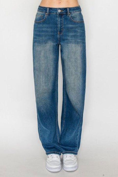 WAXJEAN Vintage Wash Straight Baggy Jean with Great Stretch