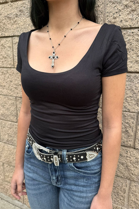 Basic Double Scoop Double Layered Brushed Knit Top