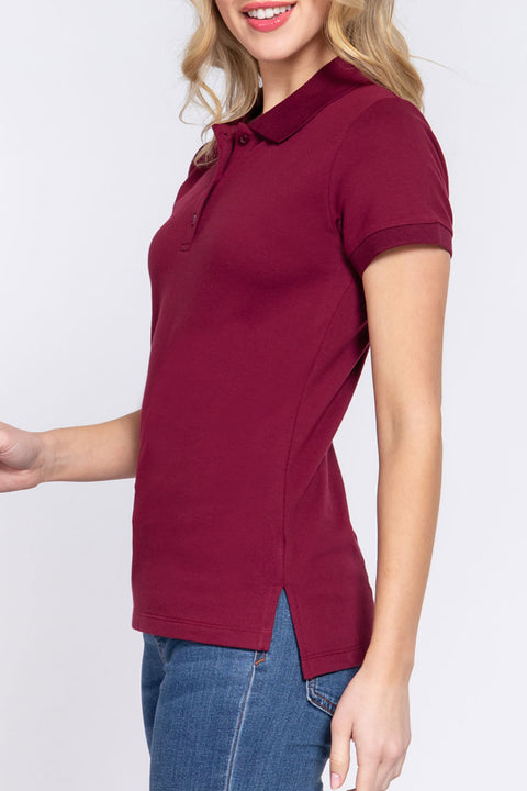Basic Short Sleeveless Classic Polo Uniform Shirt