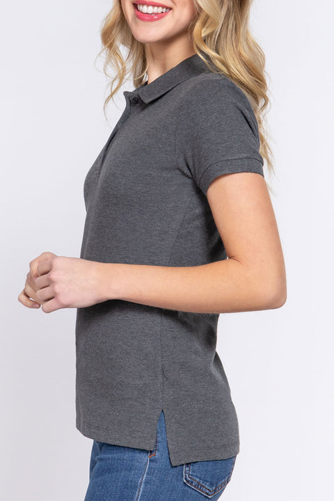Basic Short Sleeveless Classic Polo Uniform Shirt