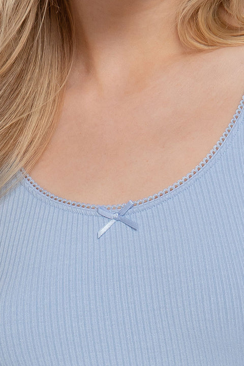 Basic Short Sleeve Lace & Satin Bow Rib Knit Top