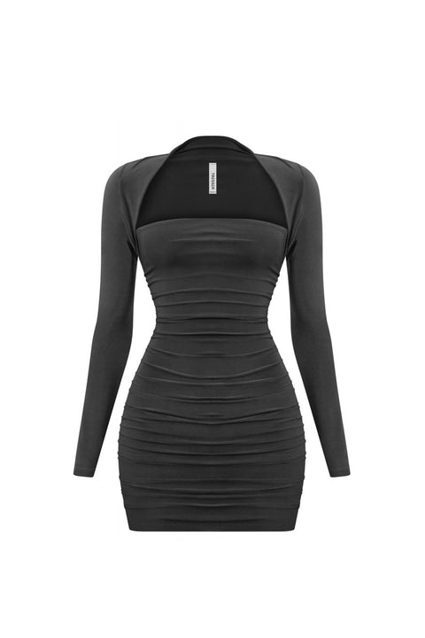 Tresser™ Long Sleeve Square Neck Ruched Mini Bodycon Dress