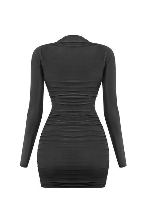 Tresser™ Long Sleeve Square Neck Ruched Mini Bodycon Dress