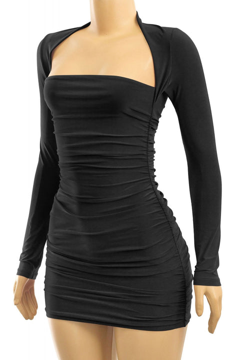 Tresser™ Long Sleeve Square Neck Ruched Mini Bodycon Dress