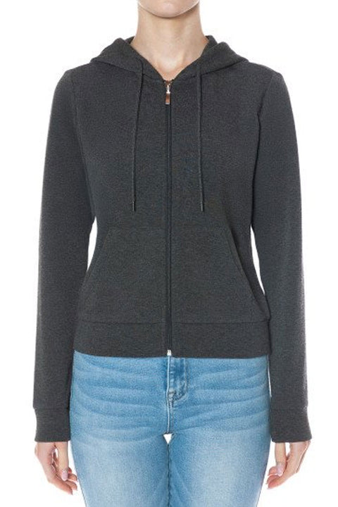 Basic Fleece Zip Up Long Sleeve Hoodie Jacket with Kangaroo Pocket