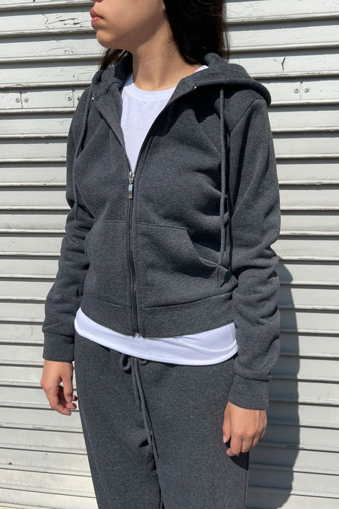 Basic Fleece Zip Up Long Sleeve Hoodie Jacket with Kangaroo Pocket