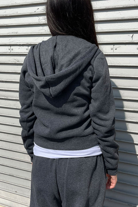 Basic Fleece Zip Up Long Sleeve Hoodie Jacket with Kangaroo Pocket