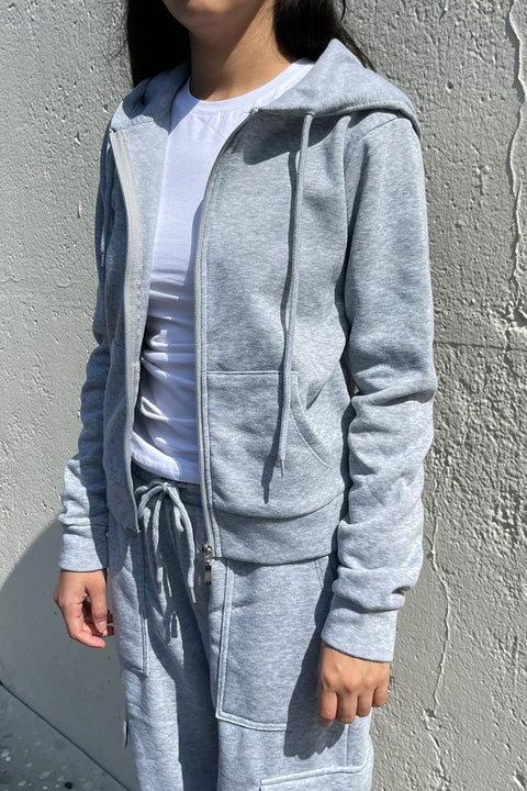 Basic Fleece Zip Up Long Sleeve Hoodie Jacket with Kangaroo Pocket
