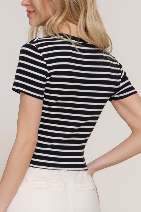 Basic Short Sleeve Stripe Cotton Rib Top