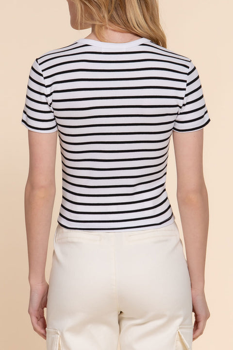 Basic Short Sleeve Stripe Cotton Rib Top